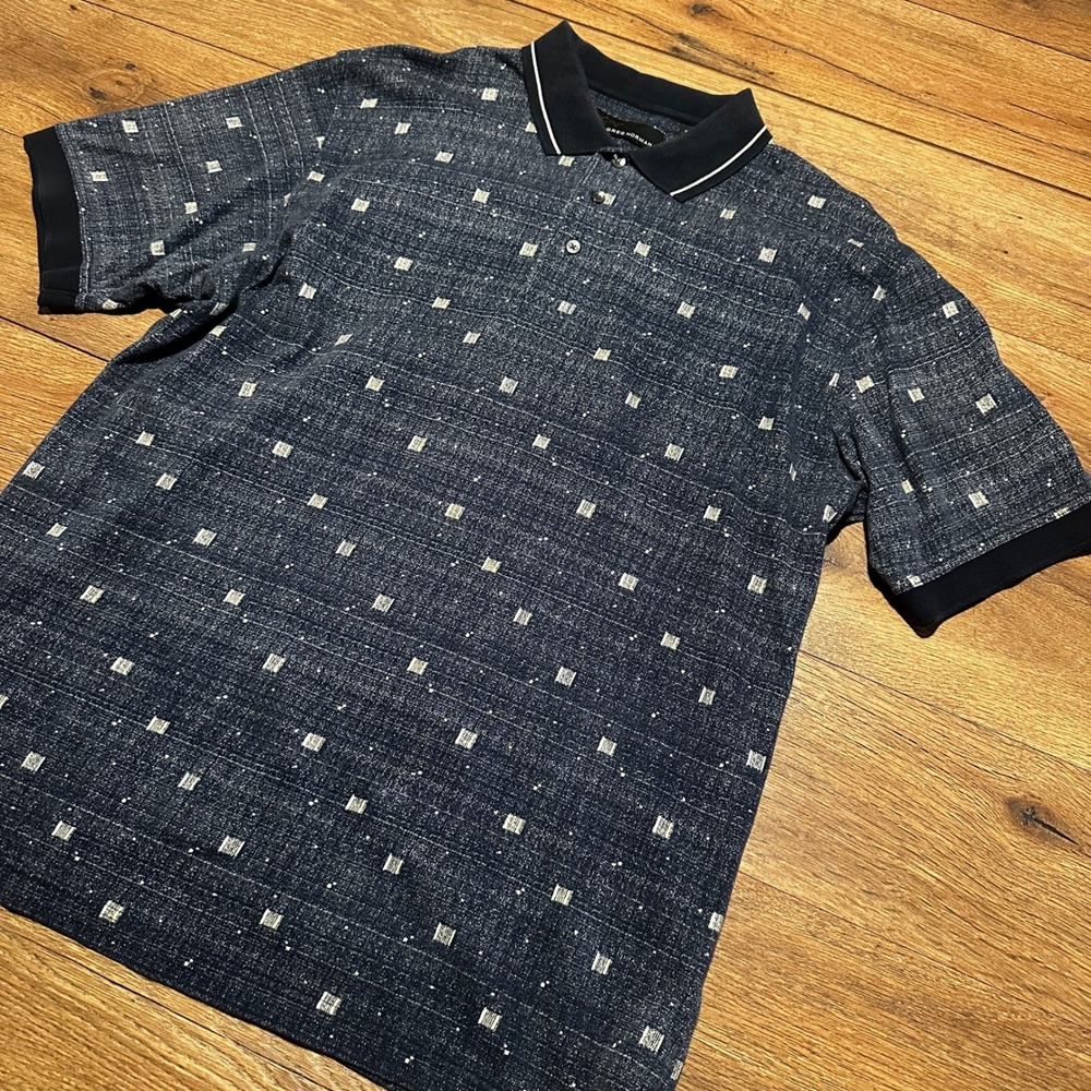 Vintage Greg Norman Navy Blue Textured Geometric Polo Shirt Mens Large